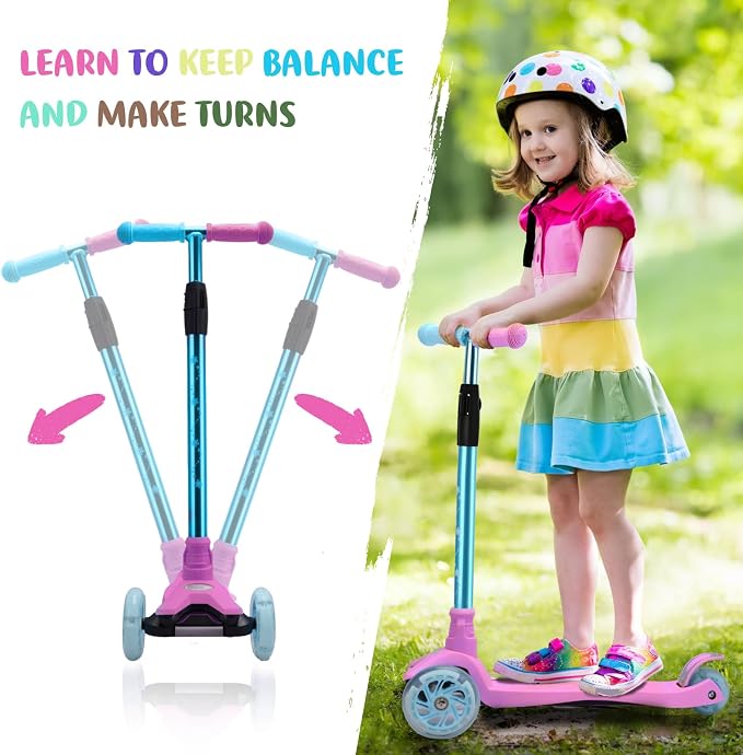 3 Wheel Scooter for Kids Ages 6-12,Kids Scooter with Light Up Wheels, Sturdy Deck Design, and 4 Height Adjustable Suitable for Kid Ages 3-12