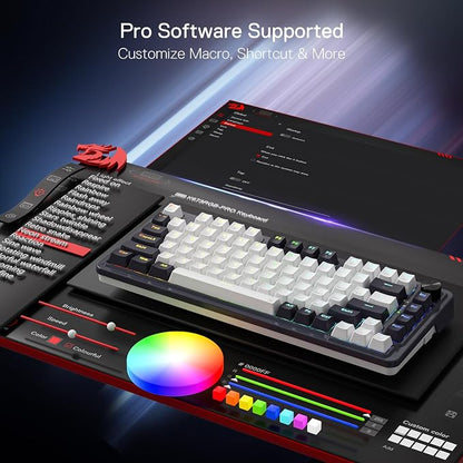 Redragon K673 PRO Wireless 81-Key RGB Gasket Gaming Keyboard, Scroll Knob | Multi-Function Control Wheel, 0-Delay Tri-Mode, Cushioned 5-Layer Noise Dampening for Creamy Thocky Sound, Compact 80% Size