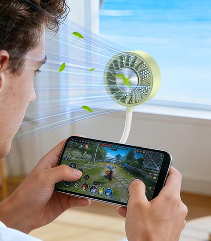 Magnetic Phone Fan with Ice Cooling, 3-in-1 Clip on Fan & Phone Stand, Rechargeable Mini Handheld Fan, 360° Flexible Gooseneck Portable Fan for Cruise Travel Desk Gym Makeup（Green）