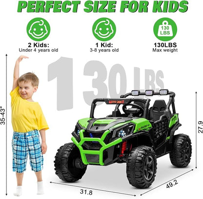 24V 2 Seater Ride on Car for Kids, MOEYURO 800W Powered UTV Toy, 5MPH Large Side by Side Electric Car w/Remote, Bluetooth, LED Light, 3 Speeds, Music, Spring Suspension, Storage for 3-8 Gift, Green
