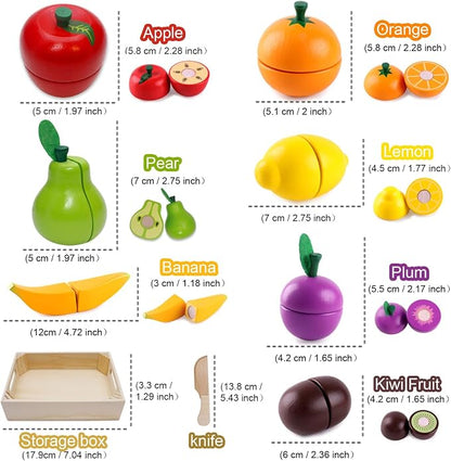 Wooden Play Food for Kids Kitchen Cutting Fruits Toys for Toddlers Pretend Vegetables Gift for Boys Girls Educational Toys