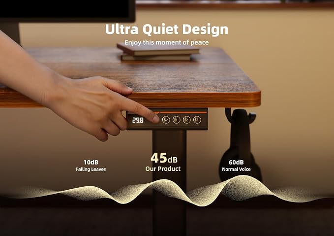 YDN 55 x 24 Inch Vintage Brown Electric Standing Desk | Adjustable Height, Sit Stand, Cable Management, Ergonomic, Home Office