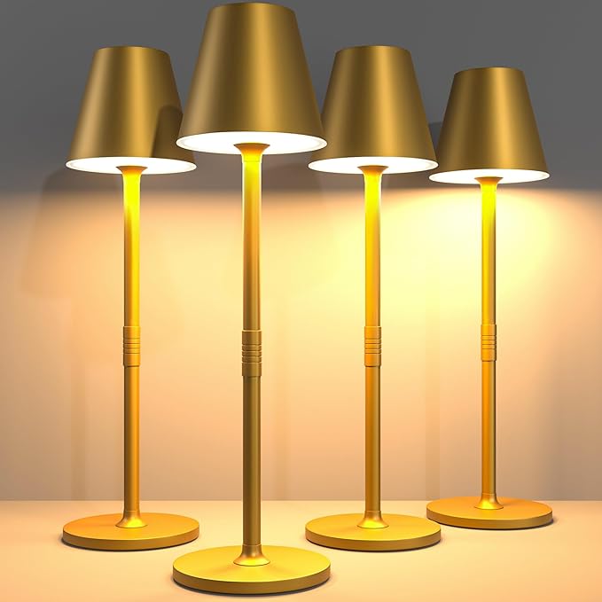 LED CordlessTable Lamp,4000mAh Rechargeable Battery Desk lamp,3 Level Brightness Beside Night Light, Minimalist Design, for Couple Dinner/Coffee Table/Restaurant/Bedroom(Bronze 4PACK)