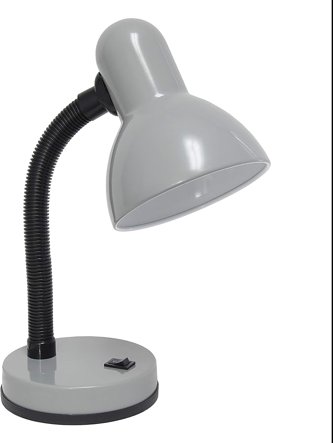 Simple Designs LD1003-SLV Basic Metal Desk Lamp with Flexible Hose Neck for Office, Living Room, Bedroom, College Dorm, Bookshelf, Silver