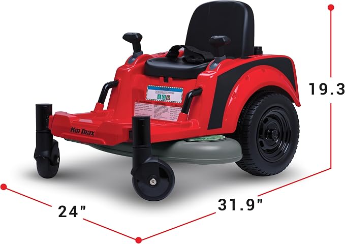 Kid Trax 12V Zero Turn Lawn Mower Jr. Ride on Toy - Riding Lawn Mower, Outdoor Toys, Kids Electric Car, Tractor Toy, Dual Handle, Twist and Turn, Speed to 2.5 MPH, Max Weight of 66lbs, Age 2-5, Red