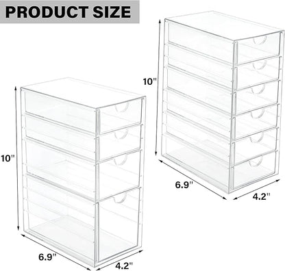 Prsildan Hair Accessories Organizer Acrylic Drawer with 10 Drawers | Clear, Craft Art Supply Storage, For Office Desk Bathroom Vanity Countertop, Set of 2