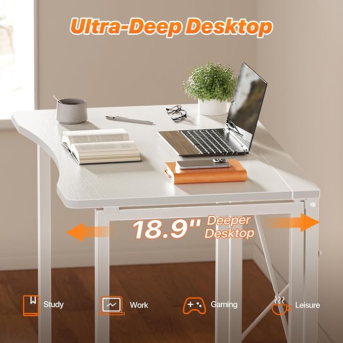 Huuger Folding Desk for Small Spaces, 31.5 Inch Foldable Computer Table, Easy Assembly, for Home Office, Study, Bedroom, Dorm, Space Saving, Small Writing Work Office Computer Desk, White