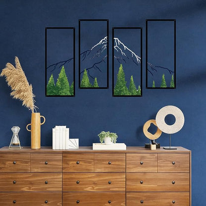 ruelen 4 Pcs Metal Mountain Forest Snow Mountain Wall Decorations，Large Abstract Minimalist Line Drawing Colorful Mountains Wall Art Home Decor for Living Room Bathroom Bedroom Office（Green，Large ）