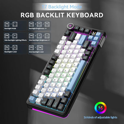 SOLAKAKA A75 PRO Black Gaming Keyboard 75% Wireless Mechanical with Screen and Knob, RGB Backlit Hot Swappable Gasket Pre-lubed PBT Keycaps for PC/Mac/Win