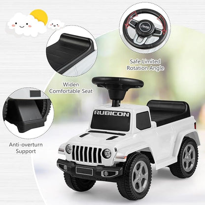 OLAKIDS Ride On Push Car, Licensed Jeep Foot-to-Floor Toddler Sliding Racer with Engine Sound, Horn, Under Seat Storage, Baby Walking Toy Gift for Boys Girls Kids Age 1.5-3 (Ivory)