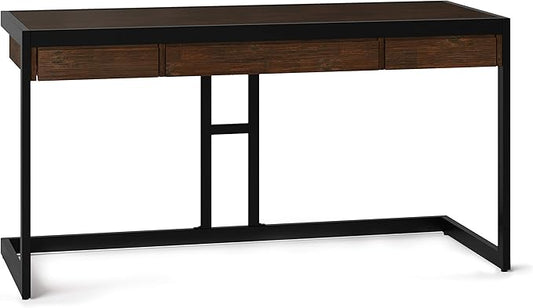 SIMPLIHOME Erina SOLID WOOD and Metal Modern Industrial 60 inch Wide Home Office Desk, Writing Table, Workstation, Study Table Furniture in Farmhouse Brown with 2 Drawers