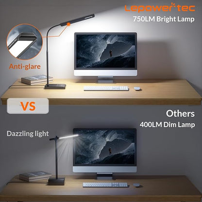 LED Desk Lamp, 12W Reading Desk Lamp for Office Home with 60 Lighting Modes, Touch Control & Timer Function, 750LM Bright Eye-Caring Gooseneck Desk Light Table Lamp for Study, Work, Black