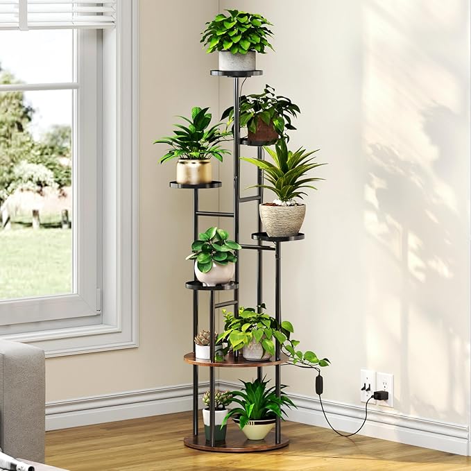 TC-HOMENY Plant Stand Indoor with Grow Lights, 7 Tiered Metal Plant Shelf, 55" Tall Plant Stand for Indoor Plants Multiple, Large Plant Rack Display Shelves, Corner Plant Holder for Living Room, Patio