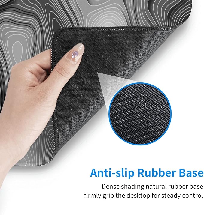 3D Topographic Map Mouse Pad Grey White Gaming Mouse Pad XL Desk Mat Large Desk Pad Non-Slip Rubber Base Keyboard Mouse Mat with Stitched Edges for Home Office Work
