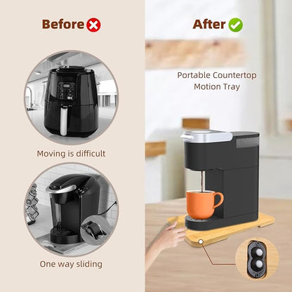 360° Rolling Tray Bamboo Appliance Slider for Kitchen Appliances | Kitchen Appliances Sliding Tray for Coffee Maker Appliances Mat Easily from Under The Cabinet Natural(13.9"×9.4")