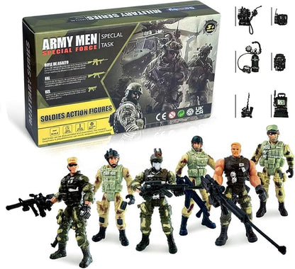 Army Men Toy Soldiers, 6 Pcs Army Men Action Figure for Boy 4-7, US Army Men and SWAT Team Toy with Military Weapons Accessories for Toddler Boy