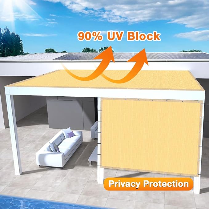 Artpuch Outdoor Pergola Shade Cover 12x20 FT Sun Shade Cloth with Grommets Sand 90% UV Protection Canopy Patio Privacy Screen (Customized Available)
