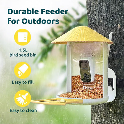 NETVUE by Birdfy AI Smart Bird Feeder with Camera, AI Auto Capture Each Bird Visit & Identify 6000+ Species, Cloud Store & Live Birdwatching, Ideal Gift (Yellow)