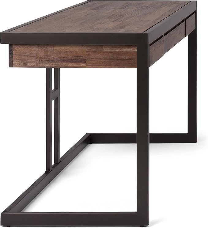SIMPLIHOME Erina SOLID ACACIA WOOD Industrial 60 Inch Wide Writing Office Desk in Rustic Natural Aged Brown, For the Workstation and Study Table