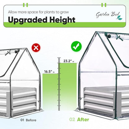 Quictent Raised Garden Bed with Cover Outdoor Galvanized Steel Planter Box Kit with Greenhouse Large Zipper Window Dual Use, 20pcs T-Type Tags & 1 Pair of Gloves Included 4x2.5x1 FT, Clear