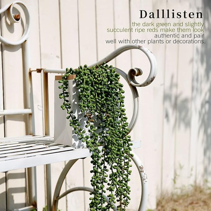 6 Pcs Artificial Succulents Hanging Plants, Fake String of Pearls Greenery Plants, Decoration for Wall, Home, Backdrop, Garden, Indoor and Outdoor