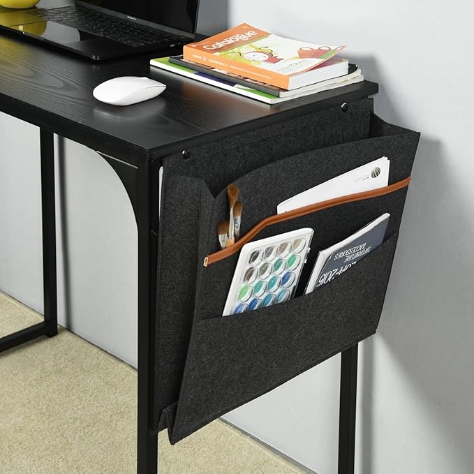 FurnitureR 31.5 inch Small Study Writing Table with Storage Bag Space Saving for Home Office, Modern PC Metal Frame Computer Desk, Black