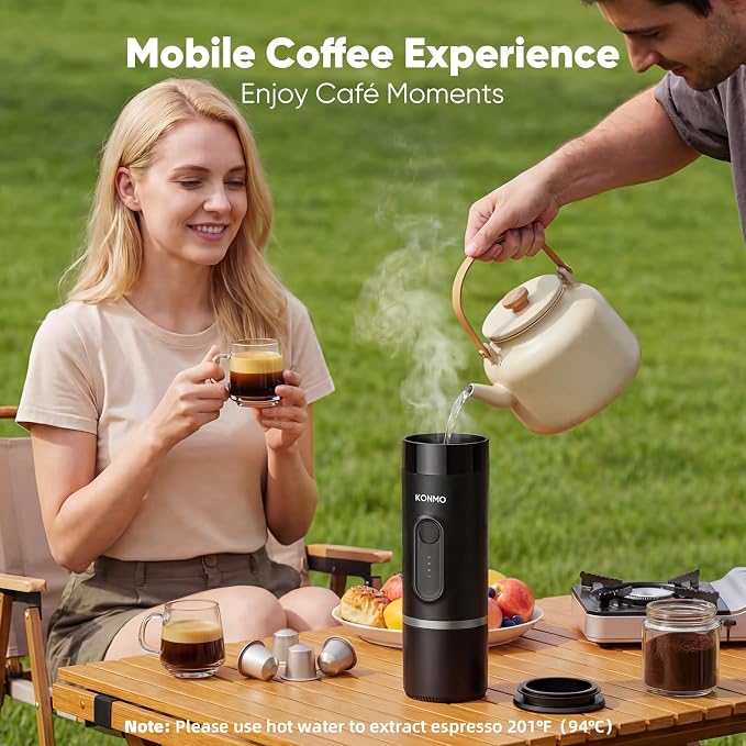 Portable Espresso Machine for Travel, Mini Coffee Maker Works with Capsules & Ground Coffee, USB-C Rechargeable for Outdoor Camping Car RV Business Trips