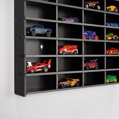 Krafetto Toy Car Display Shelf, Holds 40 Diecast 1/64 Toy Cars, Wall Mount Model Car Storage Organize Case, Black