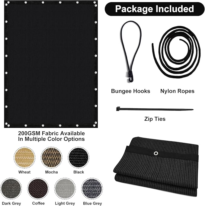 Artpuch 90% Sun Shade Cloth, 4 x 8 FT Pergola Shade Cover Canopy with Grommets, Sun Screen Fabric Tarp for Patio, Outdoor, Garden, Backyard, Black
