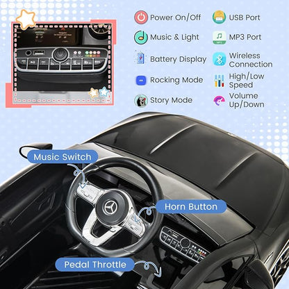 Costzon Ride on Car, 12V Licensed Mercedes-Benz Kids’ Electric Vehicles with Parent Remote, Rocking Function, Music & Horn, LED Headlights & Soft Start, Battery Powered Kids Car Toy for Ages 3+(Black)