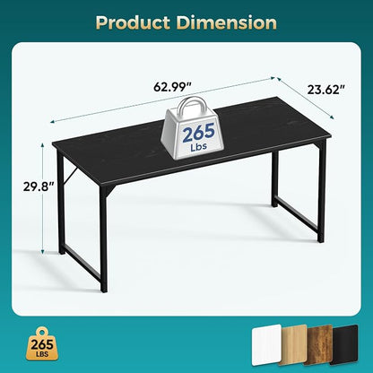 OLIXIS 63 Inch Computer Office Desk for Small Spaces, Writing Gaming Work Desk Modern Study Table with Storage Bag & Headphone Hook Home Bedroom, Black | Computer Writing Workstation, Strong Metal Frame, Small Spaces Home Bedroom Dorm, Black