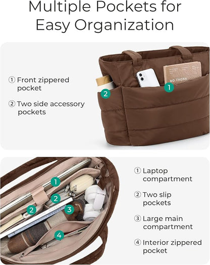 BAGSMART Tote Bag for Women, Lightweight Puffy Tote Bag with Compartments Shoulder Bag Handbag for Travel, Work, Gym | Lightweight
