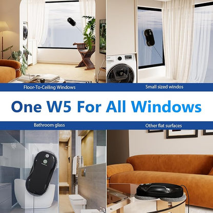 Tosima W5 Window Cleaning Robot, 6400Pa Max Adaptive Suction, Auto-Spray Smart Window Cleaner with Triple Safety System, Intelligent Navigation, Remote Control, for All Smooth Surfaces, Black