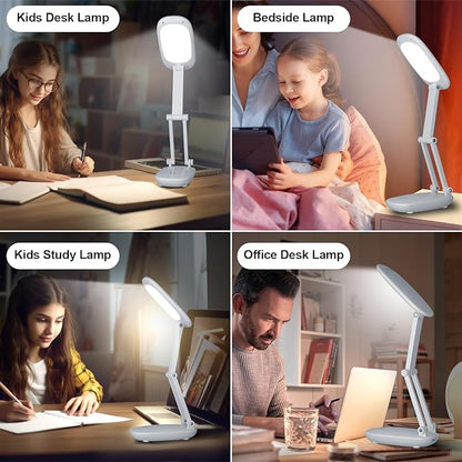 LED Desk Lamp for Office Home & Battery Operated Lamp Rechargeable Lamp Foldable & Portable Light, [2-fold support frame higher] 3 Brightness Dimmable Small Desk Lamp Wireless Reading Lamp