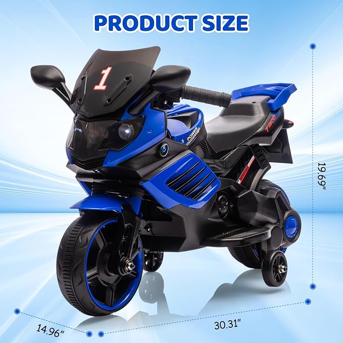 GarveeLife 6V Kids Motorcycle, Electric Ride On Car Toy with Training Wheels, Working Headlight, Horn & Music, Battery Powered Ride On Motorcycle Toy for Toddler Kids Boys Girls Ages 3-5, Blue