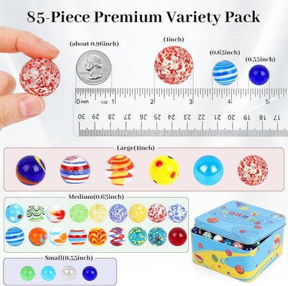 3 Otters 85PCS Colorful Assorted Glass Marbles, Planet Pattern Mix, Decorative Marbles for Centerpieces Crafts & Vase Decor