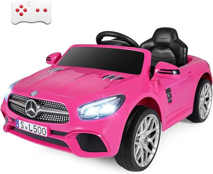 Costzon Ride On Car, 12V Licensed Mercedes Benz Electric Vehicles with Parent Remote Control, LED Headlights, Music & Wireless Connection, Kids Car for Boys Girls Aged 3-8 (SL500,Pink)