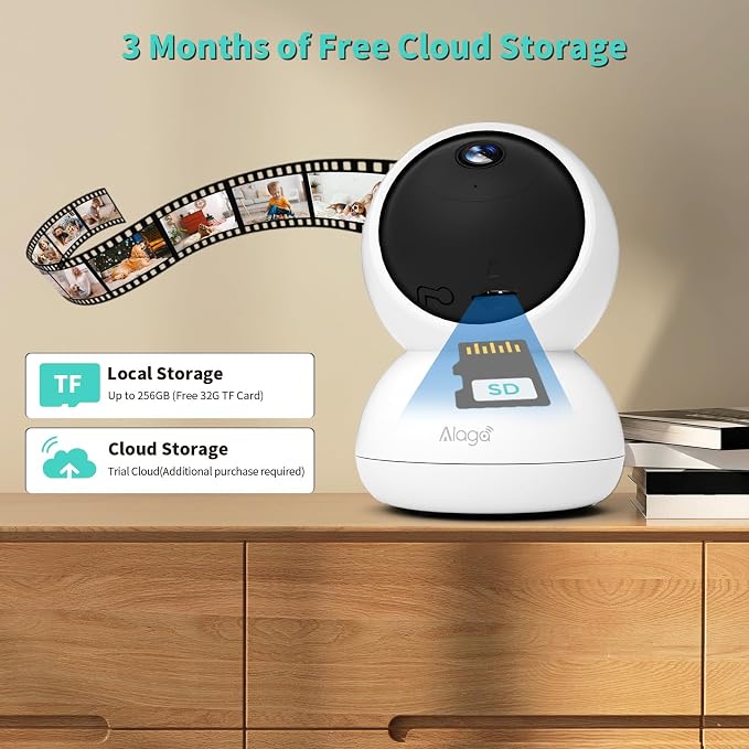 Alaga 3K Indoor Security Camera,5G and 2.4G WiFi,360° Pan and Tilt,AI Human Pet MotionDetection,Night Vision,Two-Way Audio,Compatible with Alexa & Google Assistant,Free 64G SD Card