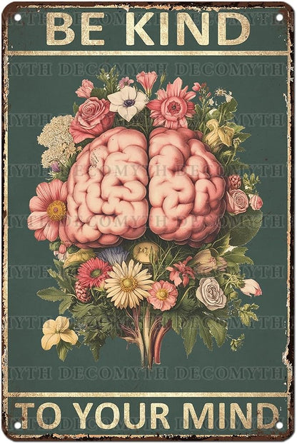 Be Kindto Your Mind Vintage Metal Tin Sign Boho Decor Hippie Wall Art Room Office Room Plant Decorfor Lady Woman 12 * 8inch