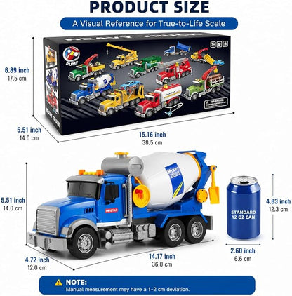 14" Blue Large Cement Mixer Truck Toy, Toddler Truck,for Boys Girls 3 4 5 6 7 8 Years Old,with Lights & Sounds,Holiday and Birthday Gift