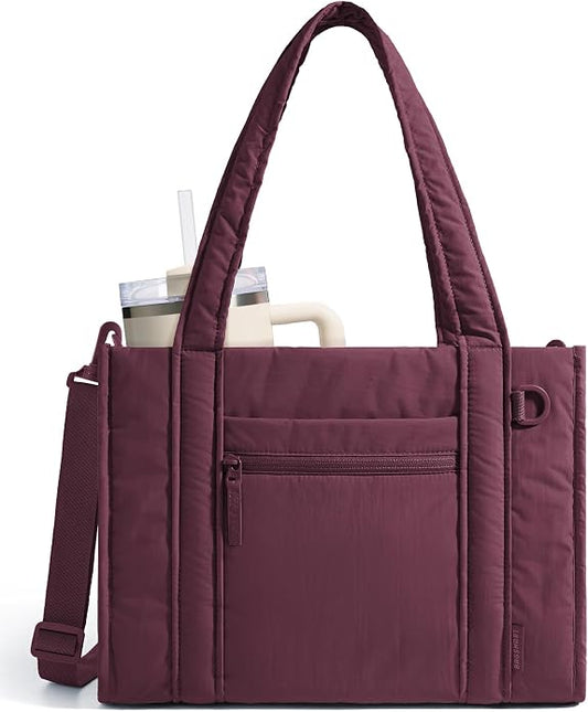 BAGSMART Boxy Tote Bag for Women, Crossbody Work Bag with Zipper | 3 Sizes Small Mini Tote Bag, Inner Tumbler Pocket Crush Bow Should Bag for Travel Work College