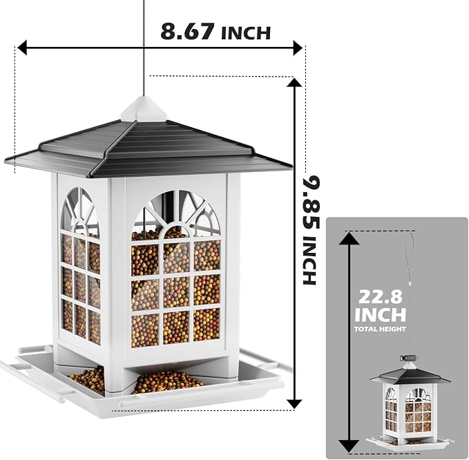 Birdream 2 Pack Bird Feeders for Outdoor Hanging, Assembly Required, 1-Min Easy Setup, Classic Courtyard Design, Attracting Cardinals Chickadees Goldfinches & Sparrows - Black&White