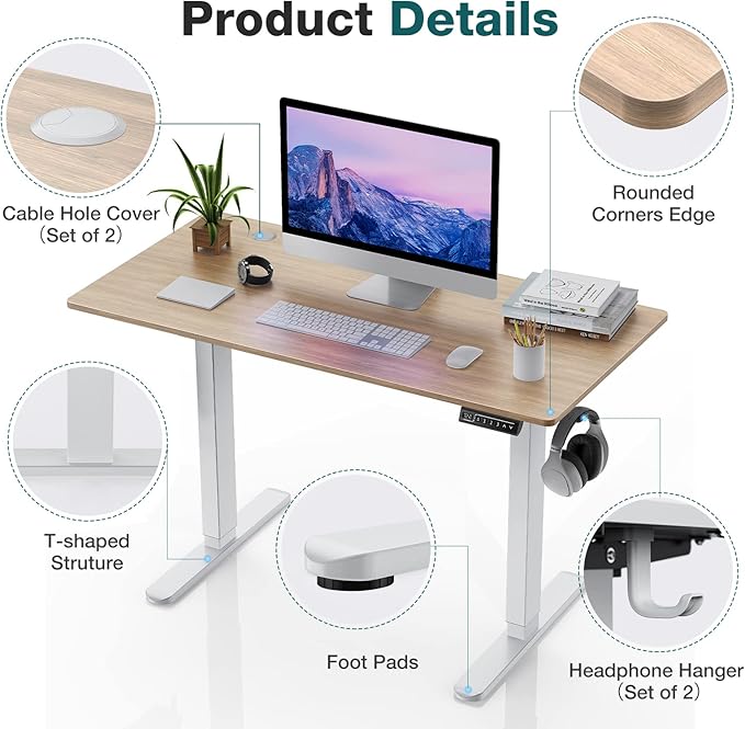Sweetcrispy Electric Standing Desk, 40 x 24in Adjustable Height Electric Stand up Desk Standing Computer Desk Home Office Desk Ergonomic Workstation with 3 Memory Controller, Bamboo Texture