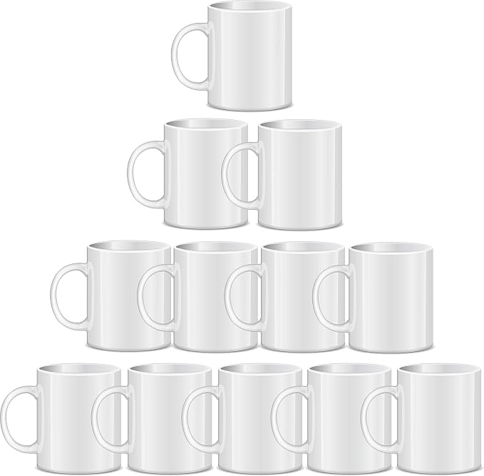 RAINBOWTIE Sublimation Mugs Blank, 12PCS White Coated Ceramic Coffee Cup | White Coated Ceramic Cup for party,casual dringking water,juice,milk,latte