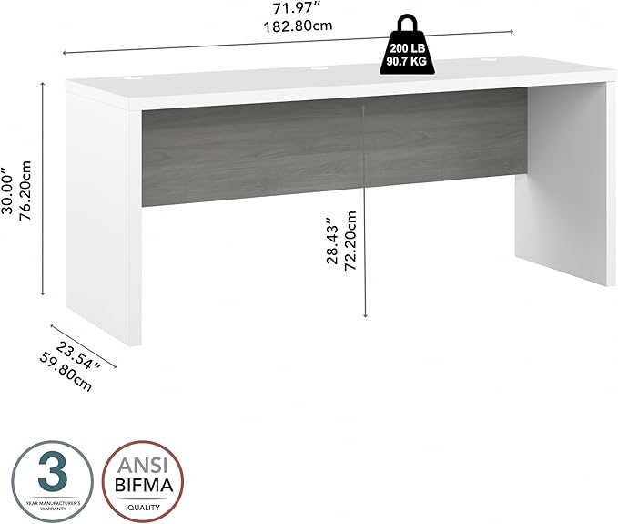 Bush Business Furniture Echo Computer Desk, 72W, Pure White and Shiplap Gray