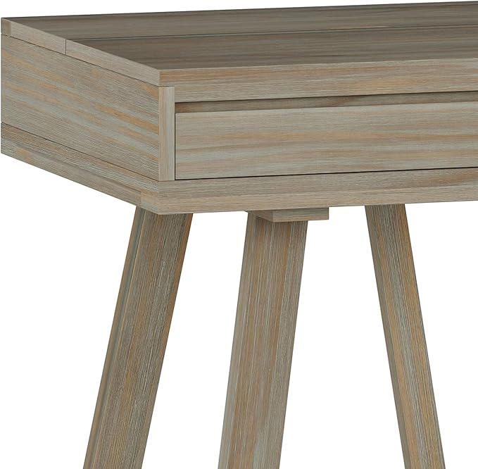 SIMPLIHOME Bowman SOLID WOOD Modern Industrial 54 Inch Wide Flip Up Desk in Distressed Grey, For the Office Desk, Writing Table, Workstation and Study Table