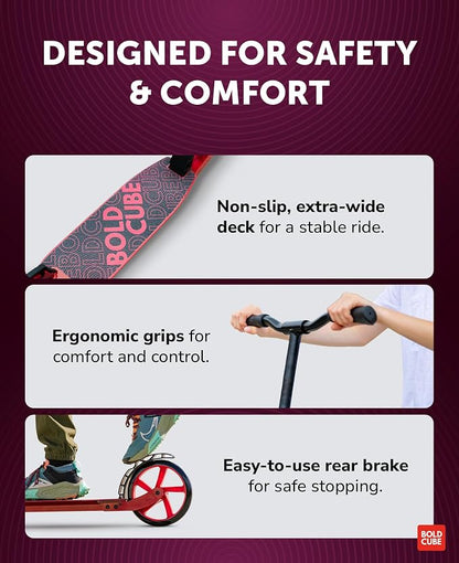 BOLDCUBE Big 2 Wheeler | Scooter for Kids & Teens Ages 7+ Years | Play & Commute | Front Suspension Fit with 200MM Wheels | Height Adjustable 86 to 111 cm