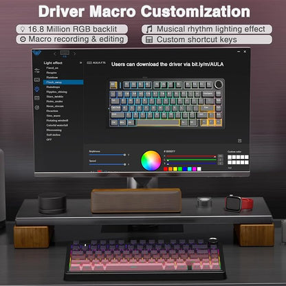 AULA F75 Pro Wireless Mechanical Keyboard,75% Hot Swappable Custom Keyboard,RGB Backlit,Pre-lubed Reaper Switches,Side Printed PBT Keycaps Mechanical Gaming Keyboards, Pink&Black