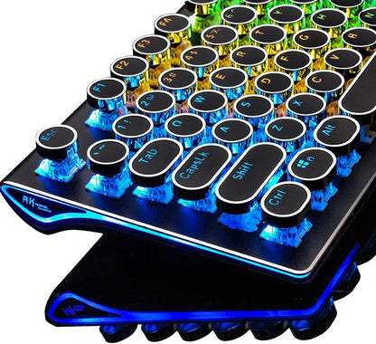 RK ROYAL KLUDGE S108 Typewriter Style Mechanical Gaming Keyboard with RGB Backlit, Wired PC Game Keyboard Full Size with Detachable Wrist Rest and Number Pad, Retro Round Keycaps, Red Switches Black