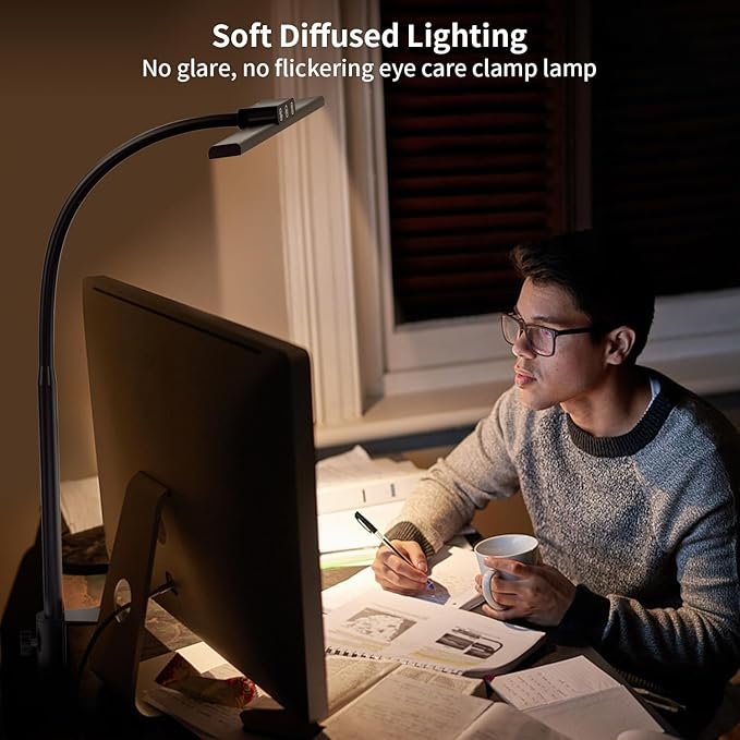 KableRika Desk Lamp,Led Desk Lamps with Clamp,Architect Desk Lights for Home Office Desktop Office Lamp 4-Brightness 4-Color Eye Care Overhead Table Lamp for Computer Monitor Study Reading